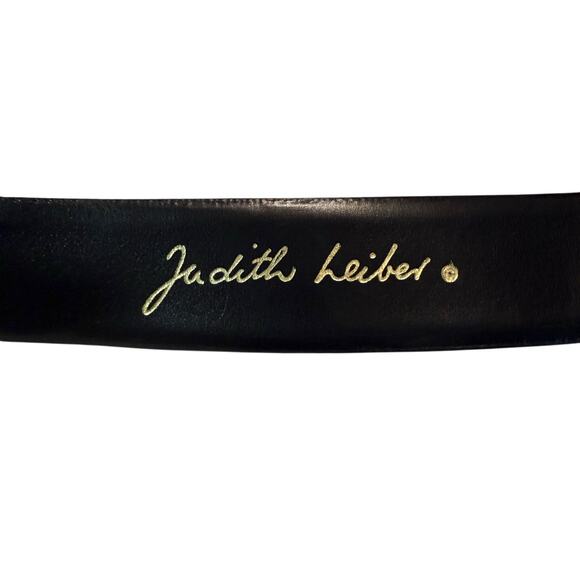 Judith Leiber Vintage Adjustable Belt w/ Interlocking Buckle - Black Leather